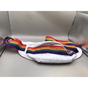 White Satin Look With Rainbow Strap Fanny Pack Belt Bag
